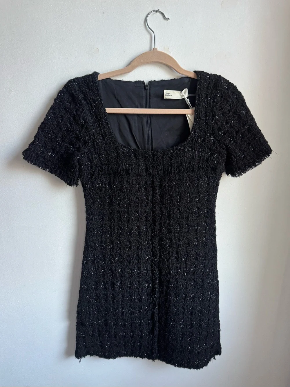 tory burch black mini dress Tweed Short-Sleeve Size:12.5 Youth Depth 7 cm AL:2826thurs black short prom dresses